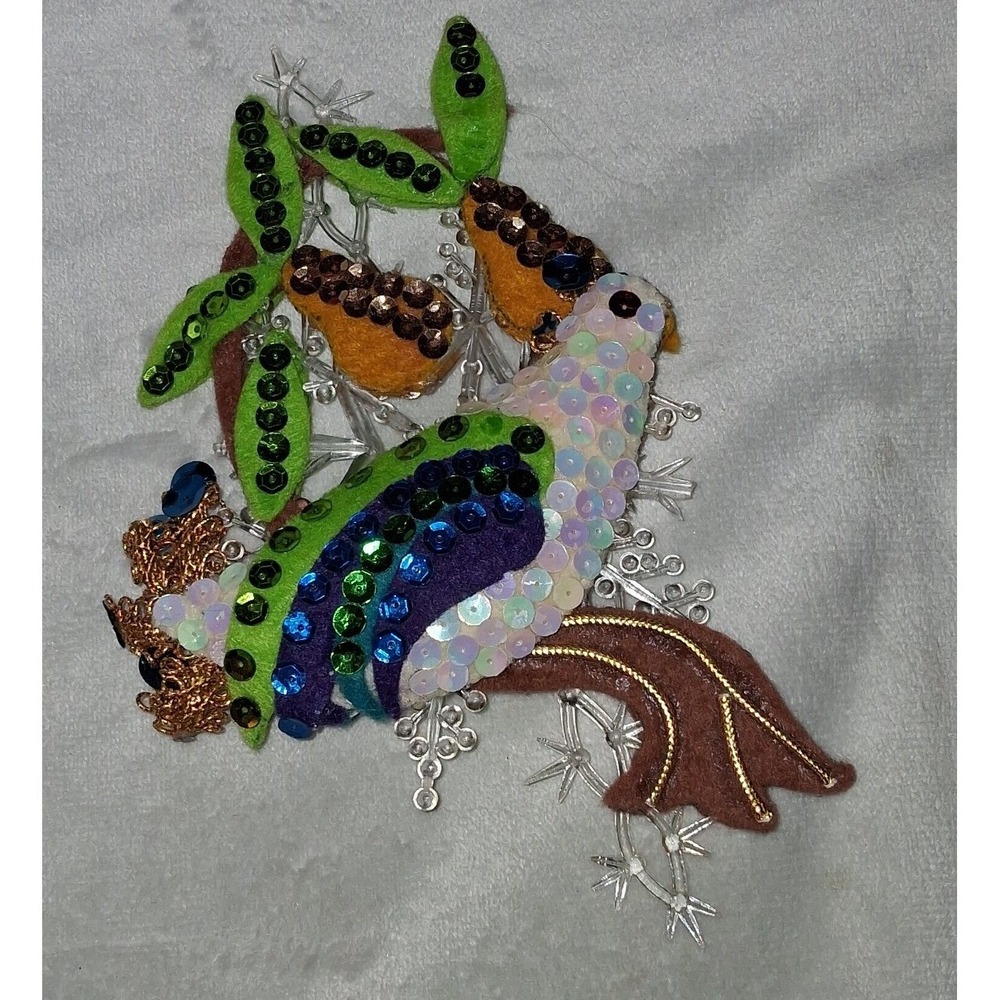 Partridge in a Pear Tree Christmas Ornament Sequined Felt 7" x 4.5"